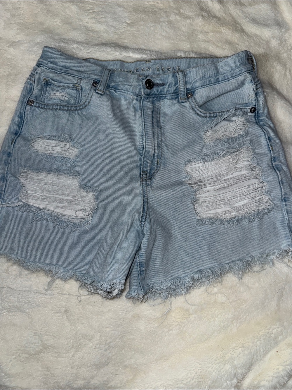 American Eagle Outfitters Light Blue Distressed Denim Shorts